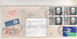 7 Timbres " Rowland Hill , Sport " Sur Lettre Recommandée , Registered  Cover , Mail Du 20/11/80 - Cartas & Documentos