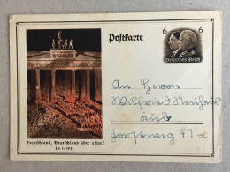 Deutschland Germany - 1933 Stationery Ganzsachen Adolf Hitler Paul Von Hindenburg Brandenburg Gate - Cartes Postales