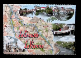 Cp, Carte Géographique, 23, 36, 86, La Creuse, La Vienne , Aubusson, Argenton, La Roche Posay, Châtellerault...... - Landkarten