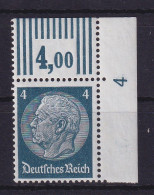 Dt. Reich 1933 Hindenburg 4 Pf Mi.-Nr. 514 Eckrandstk. OR M. Druckerzeichen 4 ** - Ungebraucht