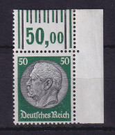 Dt. Reich 1933 Hindenburg 50 Pf  Mi.-Nr. 525 Eckrandstück OR Postfrisch ** - Ungebraucht