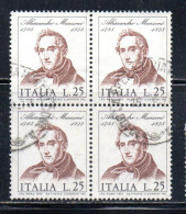 ITALIA REPUBBLICA ITALY REPUBLIC 1973 CENTENARIO MORTE DI ALESSANDRO MANZONI DEATH QUARTINA BLOCK LIRE 25 USATO USED - 1971-80: Gebraucht