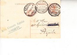 ITALIA 1923 - Intero Postale  Da  Chieti Ad Aquila - Entero Postal