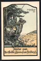 Lithographie Freiburg I. B., Ritter Mit Einer Lanze Auf Einem Pferd, Abitur 1906 Des Bertholds-Gymnasiums  - Autres & Non Classés