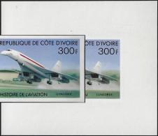 Côte D'Ivoire 1977 Y&T 428 Non Dentelé Et En Feuillet De Luxe, Couleurs Différentes, 2 Tirages Distincts. Concorde - Concorde