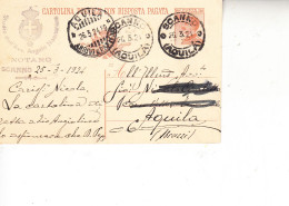 ITALIA 1924 - Intero Postale  Da  Scanno Ad Aquila - Entero Postal