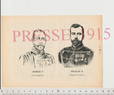 Gravure1915 George V Roi D'Angleterre Et Nicolas II Empereur De Russie Portrait - Non Classés