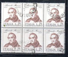 ITALIA REPUBBLICA ITALY REPUBLIC 1973 CENTENARIO MORTE DI ALESSANDRO MANZONI DEATH BLOCCO BLOCK LIRE 25 USATO USED - 1971-80: Oblitérés