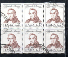 ITALIA REPUBBLICA ITALY REPUBLIC 1973 CENTENARIO MORTE DI ALESSANDRO MANZONI DEATH BLOCCO BLOCK LIRE 25 USATO USED - 1971-80: Used