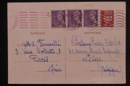 FRANCE - Entier Postal Pétain + Compléments De Paris Pour Liège En 1942 Avec Contrôle Allemand  - L 152759 - Postales Tipos Y (antes De 1995)