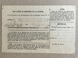 Republique Francais France - Besancon Ordre D'appel Sous Les Drapeaux Tarcenay Doubs Ww1 Wk1 1915 - Cartas & Documentos