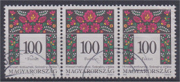Hongrie Serie Courante N° 3668 100 Forint Bande De Trois Oblitérées - Usado