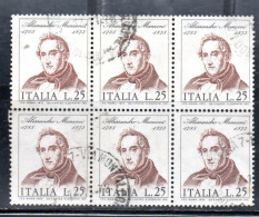 ITALIA REPUBBLICA ITALY REPUBLIC 1973 CENTENARIO MORTE DI ALESSANDRO MANZONI DEATH BLOCCO BLOCK LIRE 25 USATO USED - 1971-80: Gebraucht