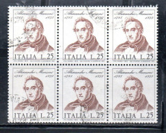 ITALIA REPUBBLICA ITALY REPUBLIC 1973 CENTENARIO MORTE DI ALESSANDRO MANZONI DEATH BLOCCO BLOCK LIRE 25 USATO USED - 1971-80: Gebraucht