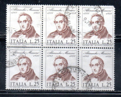 ITALIA REPUBBLICA ITALY REPUBLIC 1973 CENTENARIO MORTE DI ALESSANDRO MANZONI DEATH BLOCCO BLOCK LIRE 25 USATO USED - 1971-80: Used