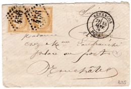 Petite Enveloppe De Besançon Pour Neuchatel ( Suisse ) Tàd Type 18 Du 18 Janvier 1876 - GC 456 Sur Paire N° 55 - 1849-1876: Klassieke Periode