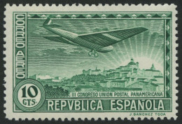 SPANIEN 593F *, 1931, 10 C. Grün Panamerikanischer Postkongreß, Falzrest, Pracht - Gebraucht
