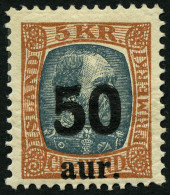 ISLAND 113 *, 1925, 50 A. Auf 5 Kr. Rotbraun/grau, Falzrest, Pracht, Facit 550.- Skr. - Sonstige & Ohne Zuordnung