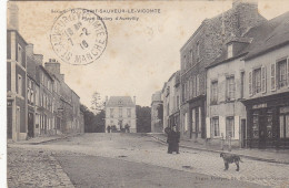 ST.SAUVEUR LE VICOMTE : CPA N. TROUVEE  AVEC CETTE VUE PLACE BARBEY D AUREVILLY. ANIMEE.1916.PETITES TACHES. PETIT PRIX - Saint Sauveur Le Vicomte