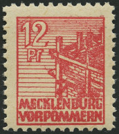 MECKLENBURG-VORPOMMERN 36zb **, 1946, 12 Pf. Rot, Dünnes Papier, Pracht, Gepr. Kramp, Mi. 70.- - Sonstige & Ohne Zuordnung