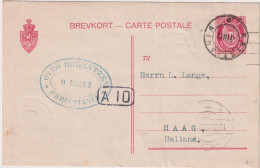 * NORWAY > 1912 POSTAL HISTORY > 10o Stationary Card From Kristiania To Haag, Holland - Briefe U. Dokumente