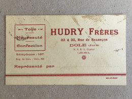 Republique Francais France - Hudry Freres - Toile Nouveaute Confection Visiting Card Stamps Timbres 1937 Carcenay Doubs - Brieven En Documenten