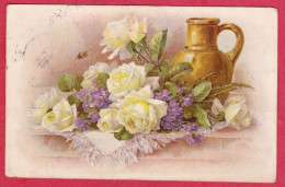 AE258 FANTAISIES FLEURS ROSES BLANCHES LILAS PICHET INSECTES ABEILLE 1907- - Flowers