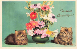 ANNIVERSAIRE _S29195_ 2 Chatons à Côté D'un Vase Avec Des Fleurs - Série 4125 - Cumpleaños