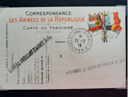 Carte En Franchise   BUREAU AMBULANT D ARMEE 3xBx        21 Février 1915 - Guerre De 1914-18