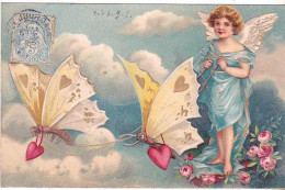 AE241 FANTAISIES ENFANT INSECTES ATTELAGE PAPILLONS COEUR AMOUR ANGELOT FLEURS ANGES - Butterflies