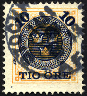 SCHWEDEN 40 O, 1889, 10 Ö. Auf 24 Ö. Gelb, Pracht, Mi. 40.- - Gebruikt