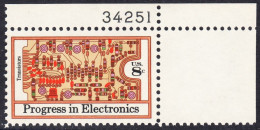 !a! USA Sc# 1501 MNH SINGLE From Upper Right Corner W/ Plate-# 34251 - Electronics Progress - Unused Stamps