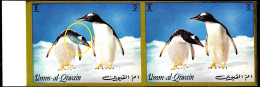 BIRDS-PENGUINS-IMPERF PAIR- DRY PRINTING- VARIETY- GENTOO PENGUINS-UMM AL QIWAIN-1992-MNH-B9-43 - Pinguine