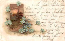 P0 - Carte Postale Fantaisie - Paysage Et Fleurs Bleues - Blumen