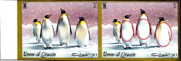 BIRDS-PENGUINS-IMPERF PAIR- DRY PRINTING- VARIETY-  EMPEROR PENGUINS-UMM AL QIWAIN-1992-MNH-B9-40 - Pinguïns & Vetganzen