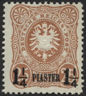 DP TÜRKEI 4Na *, 1891, 11/4 PIA. Auf 25 Pf., Nachdruck, Falzreste, üblich Gezähnt Pracht, Mi. 50.- - Turquie (bureaux)