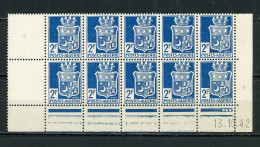 ALGERIE (RF):  BLASON - N° Yvert 192 ** BLOC DE 10 COIN DATÉ - Unused Stamps