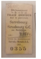 Ticket  Chemins De Fer Billet De Déclassement De Seconde En Première Classe Sarrebourg Et Strasbourg - Andere & Zonder Classificatie