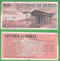 Italie Lottery Monza 1973 Biglietto Da Lire 500 Lotteria Tickets Loterie - Lottery Tickets