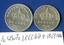 2 0 Cents  1866 Bb + 1867 Bb - 20 Centimes
