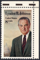 !a! USA Sc# 1503 MNH SINGLE From Upper Right Corner - Lyndon B. Johnson - Ongebruikt