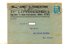 Lettre Flamme Muette Limoges Sur Gandon Entete Rhum Jama - Oblitérations Mécaniques (flammes)