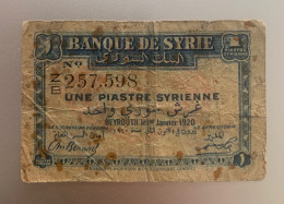 Billet SYRIE - Protectorat Français - Une Piastre Syrienne - Banque De Syrie - Beyrouth 1920 - Syria