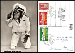 Suisse CP Obl (0051 Yv:537-538-655 0,70 Euro Käpten Jo's Jimmy Nr.32187 (TB Cachet à Date Automobil Postbureau) - Monkeys