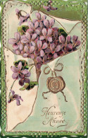 NOUVEL AN _S29201_ Heureuse Année - Carte Gaufrée - Dorée - Fleurs - Nieuwjaar