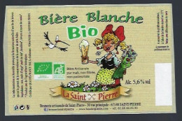 étiquette Bière France:biere Blanche Bio La Saint Pierre 5,6 % - Cl Brasserie De St Pierre 67 " Femme" - Bière