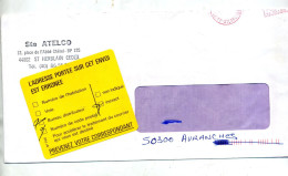 Lettre Machine Vignette Adresse Erronée Cachet Carentan - Mechanical Postmarks (Other)