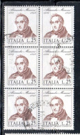 ITALIA REPUBBLICA ITALY REPUBLIC 1973 CENTENARIO MORTE DI ALESSANDRO MANZONI DEATH BLOCCO BLOCK LIRE 25 USATO USED - 1971-80: Afgestempeld