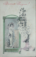 An782 Cartolina Augurale Buona Pasqua Donnina Woman Illustratore - Andere & Zonder Classificatie