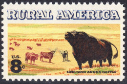 !a! USA Sc# 1504 MNH SINGLE (a2) - Angus And Longhorn Cattle - Nuovi